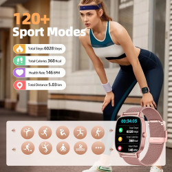 Coioc montre connectée femme avec appel bleutooth, écran hd 1,85 pouces, 120+ modes sportifs, détection fréquence cardiaque, com