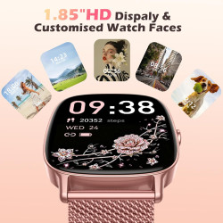 Coioc montre connectée femme avec appel bleutooth, écran hd 1,85 pouces, 120+ modes sportifs, détection fréquence cardiaque, com