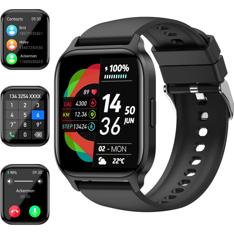 Montres intelligentes (répondre/passer un appel) pour homme/femme, montre de suivi de fitness de 4,7 cm avec synchronisation SMS