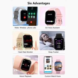 Nouveauté Montre Connectée Mixte, Écran Rectangulaire, Bracelet en Silicone, Très intuitive, Nombreuses Fonctions, Compatible sy