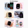 Nouveauté Montre Connectée Mixte, Écran Rectangulaire, Bracelet en Silicone, Très intuitive, Nombreuses Fonctions, Compatible sy