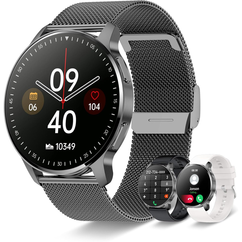 Montre connectée pour homme et femme, 1,32 pouces, suivi d'appels et de messages, 20 modes sportifs, podomètre, moniteur de fréq