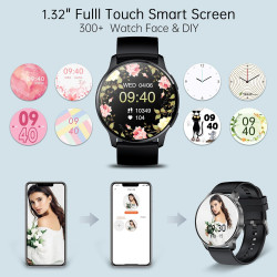 Montre connectée pour homme et femme, 1,32 pouces, suivi d'appels et de messages, 20 modes sportifs, podomètre, moniteur de fréq