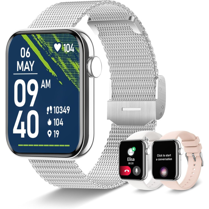 Montre connectée pour femme, homme, appels et réponse/WhatsApp, 1,85", montre numérique de sport, chronomètre, podomètre, 19 spo