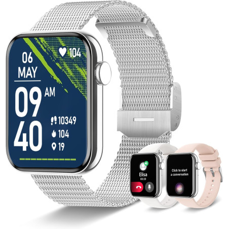 Montre connectée pour femme, homme, appels et réponse/WhatsApp, 1,85", montre numérique de sport, chronomètre, podomètre, 19 spo