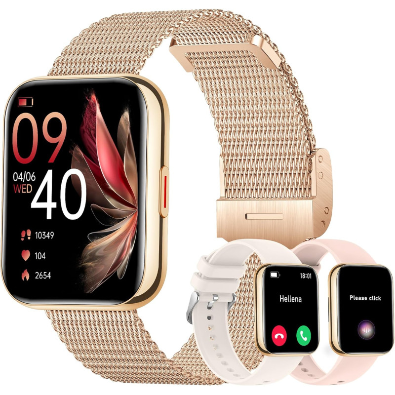 Montre intelligente pour femme Appels et Réponse/WhatsApp/Assistant Vocal, 1,85" Montre Digitale Fitness Tracker avec Cardiofréq