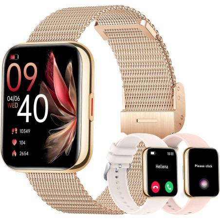 Montre intelligente pour femme Appels et Réponse/WhatsApp/Assistant Vocal, 1,85" Montre Digitale Fitness Tracker avec Cardiofréq