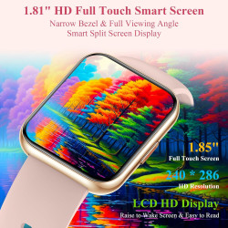 Montre intelligente pour femme Appels et Réponse/WhatsApp/Assistant Vocal, 1,85" Montre Digitale Fitness Tracker avec Cardiofréq