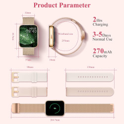 Montre intelligente pour femme Appels et Réponse/WhatsApp/Assistant Vocal, 1,85" Montre Digitale Fitness Tracker avec Cardiofréq