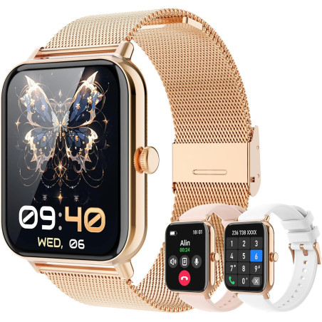 Montre Intelligente Femme avec Appel, 1,85" Smartwatch Automatique Homme, Podomètre/Moniteur Sommeil/Cardiofrequenzimetro, 120+ 