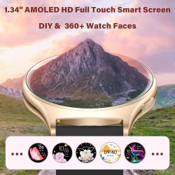 Smartwatch Homme Femme Rond avec Fonction Appels, Écran AMOLED de 1,34", Montre Fitness Tracker, Plus de 120 Modes Sport Podomèt