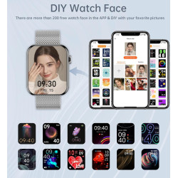 Montre connectée femme, 1.85'' montre intelligente avec appels bleutooth notification de message, fréquence cardiaque spo2 somme