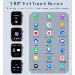 Montre connectée femme, 1.85'' montre intelligente avec appels bleutooth notification de message, fréquence cardiaque spo2 somme