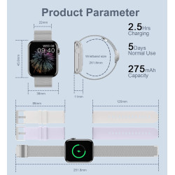 Montre connectée femme, 1.85'' montre intelligente avec appels bleutooth notification de message, fréquence cardiaque spo2 somme