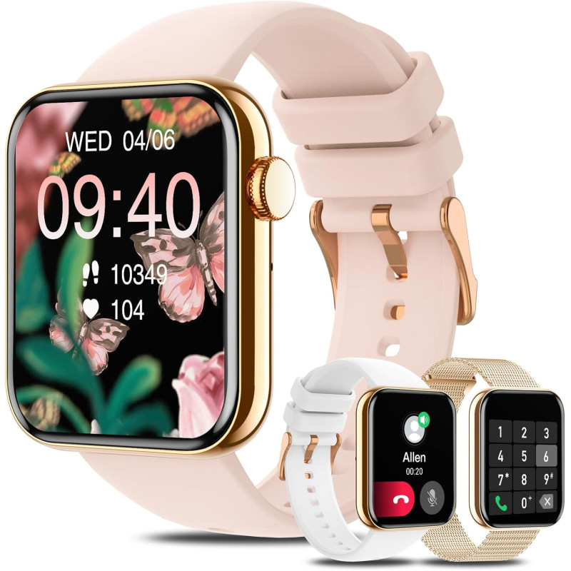 Montre connectée femme, 1.85'' smartwatch avec appel bleutooth, 19 modes sportifs, moniteur de fréquence cardiaque/spo2/sommeil/