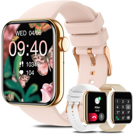 Montre connectée femme, 1.85'' smartwatch avec appel bleutooth, 19 modes sportifs, moniteur de fréquence cardiaque/spo2/sommeil/