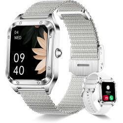 Montre connectée femme avec appel bleutooth, 1.6'' hd smartwatch avec 19 sports, surveillance de la fréquence cardiaque/sommeil/
