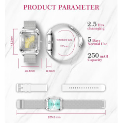 Montre connectée femme avec appel bleutooth, 1.6'' hd smartwatch avec 19 sports, surveillance de la fréquence cardiaque/sommeil/