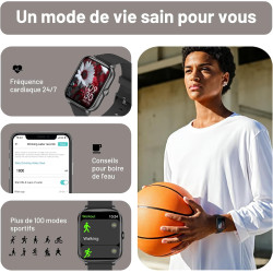 Montre Connectée Homme Femme - Appels Entrants/Sortants - Écran Tactile HD 1,83"Suivi d'activité avec Fréquence Cardiaque, Somme