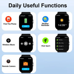 Montre Connectée Compatible avec iPhone et Android, Écran Tactile 4,5 cm, Bracelet Noir, Dimensions 24,5 x 3,4 x 1,1 cm