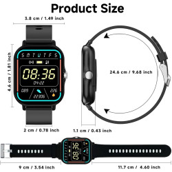 Montre Connectée Compatible avec iPhone et Android, Écran Tactile 4,5 cm, Bracelet Noir, Dimensions 24,5 x 3,4 x 1,1 cm