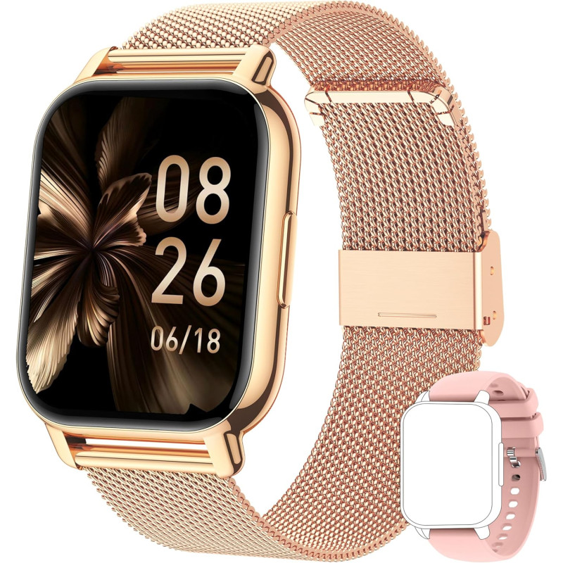 Popglory montre connectée femme homme avec appel bleutooth, 1,85'' sport smartwatch moniteur de fréquence cardiaque/tension arté