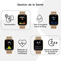 Popglory montre connectée femme homme avec appel bleutooth, 1,85'' sport smartwatch moniteur de fréquence cardiaque/tension arté