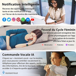 Popglory montre connectée femme homme avec appel bleutooth, 1,85'' sport smartwatch moniteur de fréquence cardiaque/tension arté