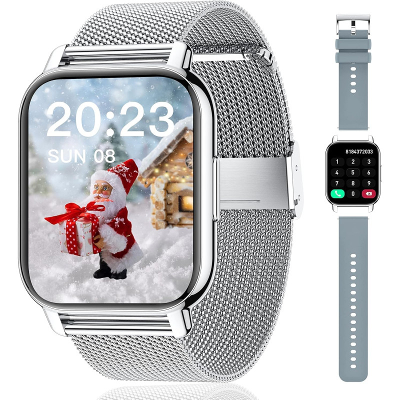 Popglory montre connectée homme femme avec appel bleutooth, 1,85'' sport smartwatch moniteur de fréquence cardiaque/tension arté