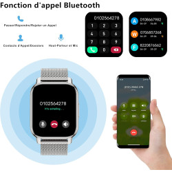 Popglory montre connectée homme femme avec appel bleutooth, 1,85'' sport smartwatch moniteur de fréquence cardiaque/tension arté