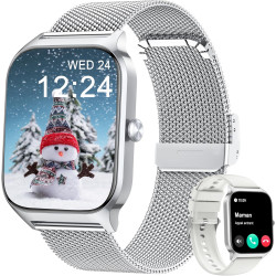 Popglory montre connectée femme homme, appel bleutooth avec 100+ sport 1,85 smartwatch, fréquence cardiaque pression artérielle 