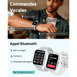 Popglory montre connectée femme homme, appel bleutooth avec 100+ sport 1,85 smartwatch, fréquence cardiaque pression artérielle 