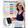 Popglory montre connectée femme homme, appel bleutooth avec 100+ sport 1,85 smartwatch, fréquence cardiaque pression artérielle 
