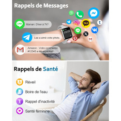 Popglory montre connectée femme homme, appel bleutooth avec 100+ sport 1,85 smartwatch, fréquence cardiaque pression artérielle 