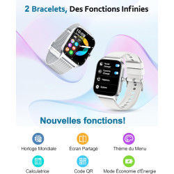 Popglory montre connectée femme homme, appel bleutooth avec 100+ sport 1,85 smartwatch, fréquence cardiaque pression artérielle 