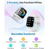 Popglory montre connectée femme homme, appel bleutooth avec 100+ sport 1,85 smartwatch, fréquence cardiaque pression artérielle 