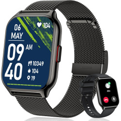 Popglory montre connectée homme femme avec appel bleutooth, 2,01'' sport smartwatch moniteur de fréquence cardiaque/tension arté