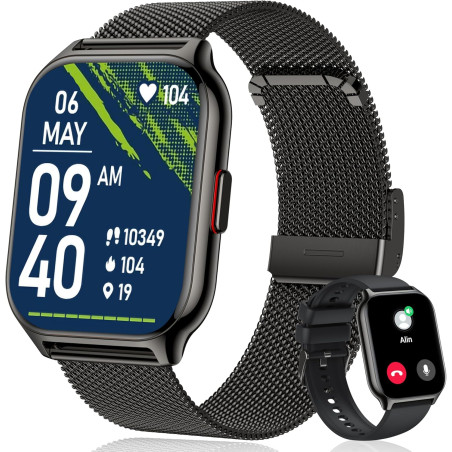 Popglory montre connectée homme femme avec appel bleutooth, 2,01'' sport smartwatch moniteur de fréquence cardiaque/tension arté