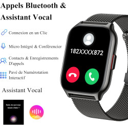 Popglory montre connectée homme femme avec appel bleutooth, 2,01'' sport smartwatch moniteur de fréquence cardiaque/tension arté