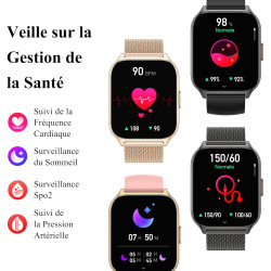 Popglory montre connectée homme femme avec appel bleutooth, 2,01'' sport smartwatch moniteur de fréquence cardiaque/tension arté