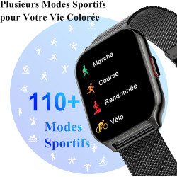 Popglory montre connectée homme femme avec appel bleutooth, 2,01'' sport smartwatch moniteur de fréquence cardiaque/tension arté