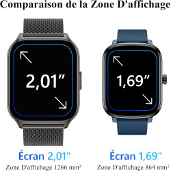 Popglory montre connectée homme femme avec appel bleutooth, 2,01'' sport smartwatch moniteur de fréquence cardiaque/tension arté