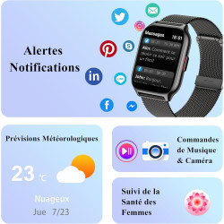 Popglory montre connectée homme femme avec appel bleutooth, 2,01'' sport smartwatch moniteur de fréquence cardiaque/tension arté