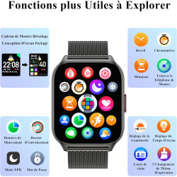 Popglory montre connectée homme femme avec appel bleutooth, 2,01'' sport smartwatch moniteur de fréquence cardiaque/tension arté