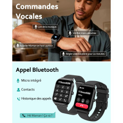 Popglory montre connectée femme homme, appel bleutooth avec 100+ sport 1,85 smartwatch, fréquence cardiaque pression artérielle 