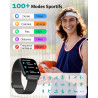 Popglory montre connectée femme homme, appel bleutooth avec 100+ sport 1,85 smartwatch, fréquence cardiaque pression artérielle 