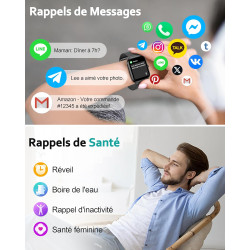 Popglory montre connectée femme homme, appel bleutooth avec 100+ sport 1,85 smartwatch, fréquence cardiaque pression artérielle 