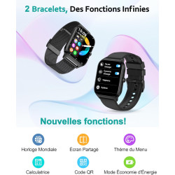 Popglory montre connectée femme homme, appel bleutooth avec 100+ sport 1,85 smartwatch, fréquence cardiaque pression artérielle 