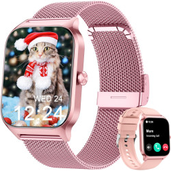 Popglory montre connectée femme homme, appel bleutooth avec 100+ sport 1,85 smartwatch, fréquence cardiaque pression artérielle 