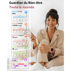 Popglory montre connectée femme homme, appel bleutooth avec 100+ sport 1,85 smartwatch, fréquence cardiaque pression artérielle 